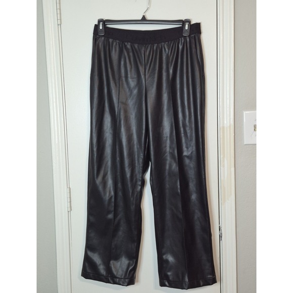 Calvin Klein Pants - Calvin Klein Women's Medium Black Faux Leather Pants Straight Leg Y2K Sleek